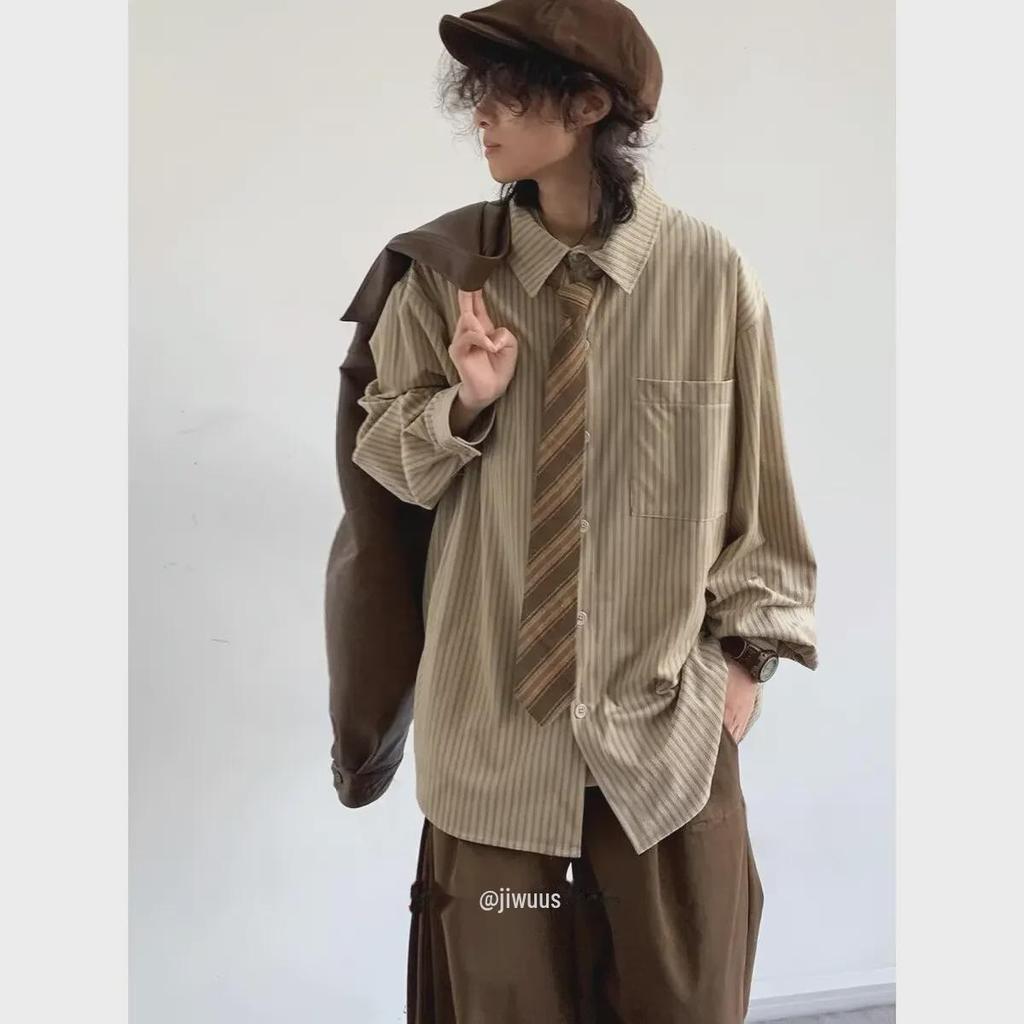 2024 Frühling Japanisches Retro Gestreiftes Langarmhemd - Unisex College-Stil, Lässige Lockere Passform