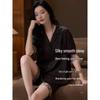 Women's Summer Leopard Print Silk Pajama Set: Short Sleeve & Shorts