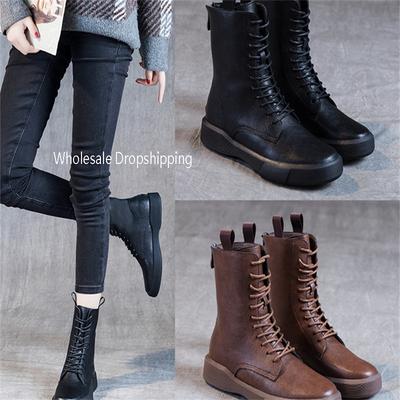 Fashion Large Women's British Style 2025 Autumn and Winter New Flat Bottom Retro Medium Sleeve Women's Single Boot Lace Up Back Zipper