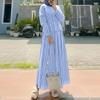 ZANZEA Women Casual Long Sleeve Blouse and Long Skirts Stripe Print Two Piece Suit Sets