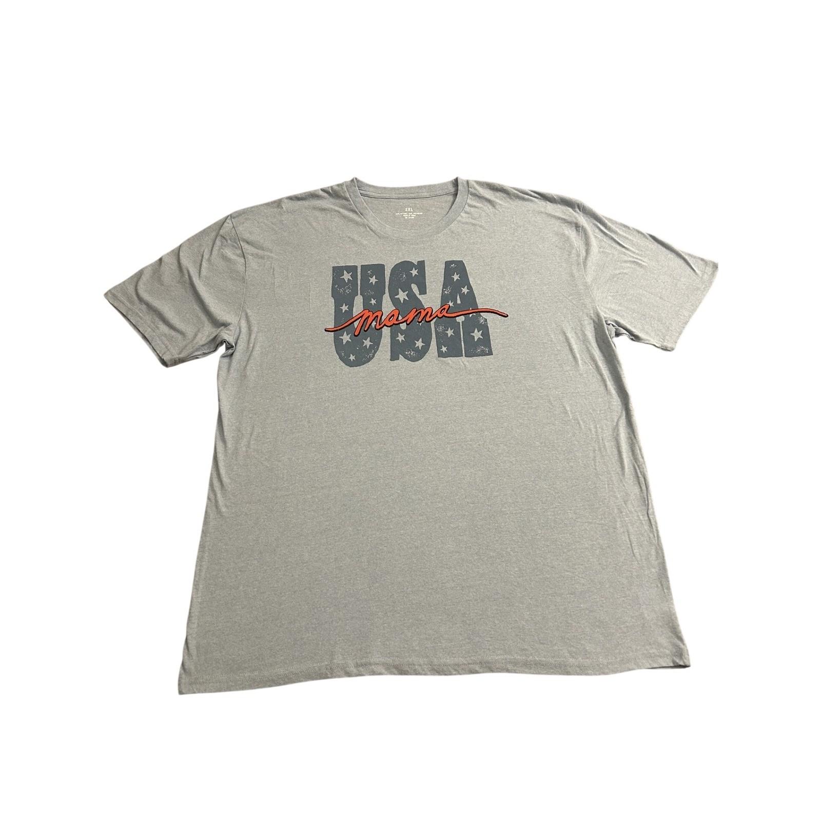 USA Mama Graphic Tee Womens 2XL Gray Patriotic Star Shirt Casual USA NWT L