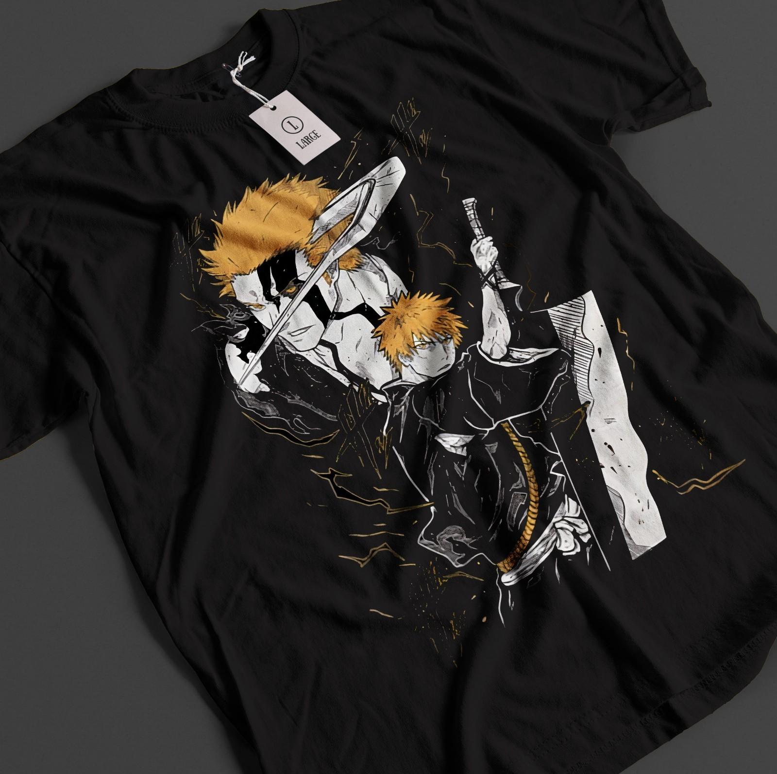 

Bleach Anime Shirt Ichigo Bankai T-Shirt Mens Womens Tees Top Byakuya Tshirt Aizen Zaraki Unisex Tee 4XL