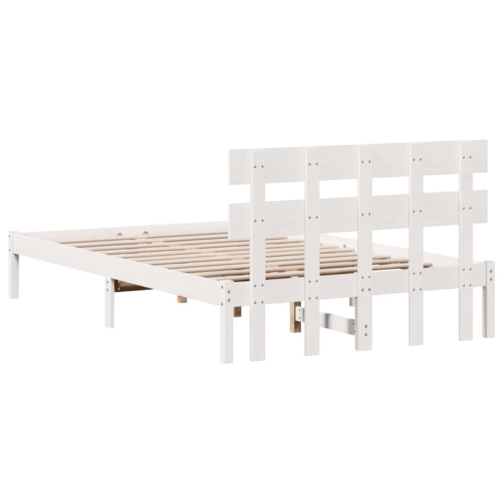 White Bed Frame with Headboard 120 x 190 cm Solid Pine Wood