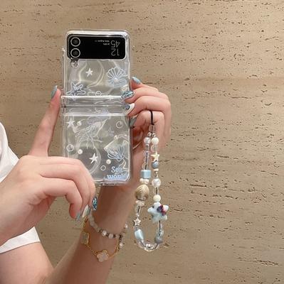 Dazzling Dream Ocean Jellyfish Shell Phone Case With Chain For Samsung For Galaxy Z Flip 3 4 5 6