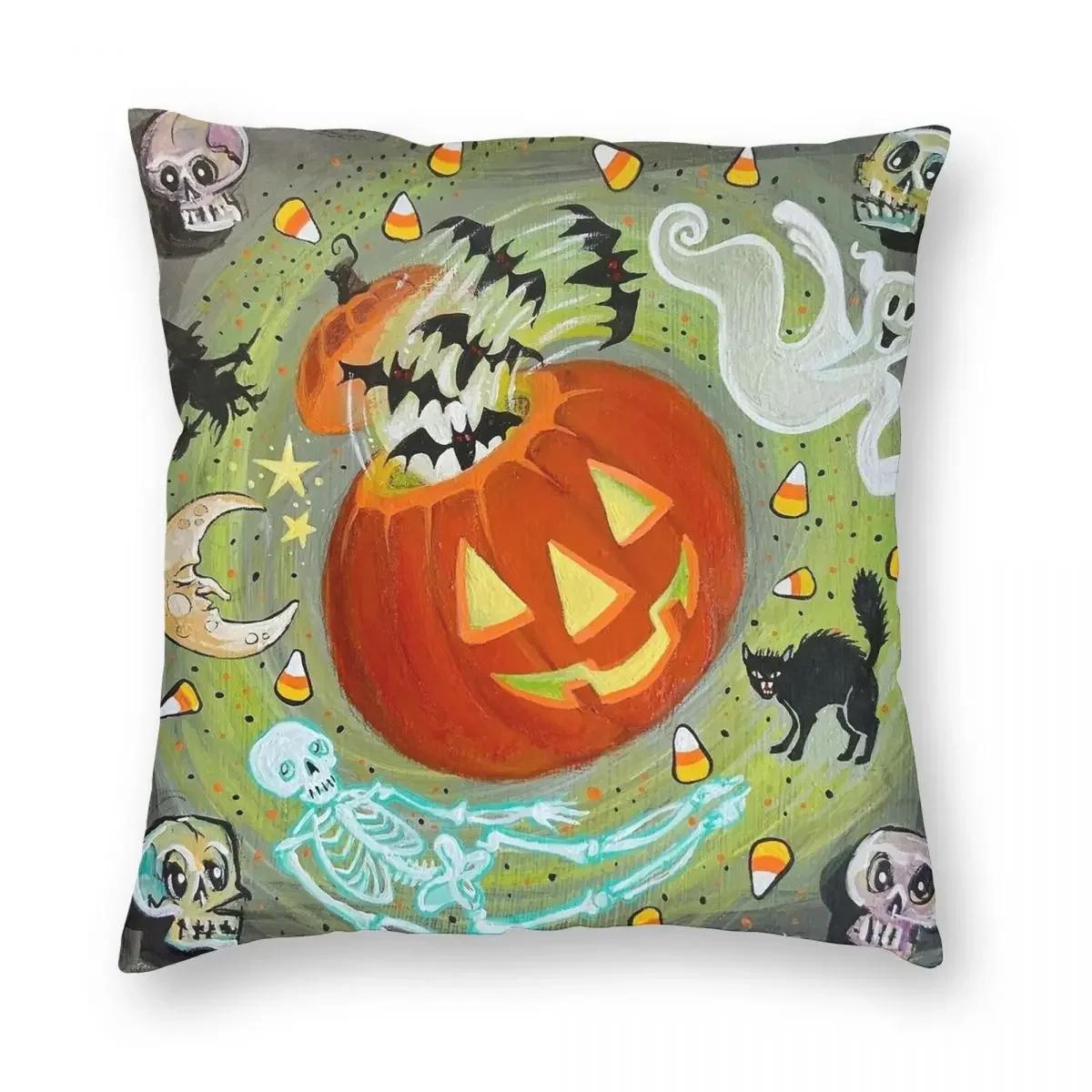 

Тыква Милый Хэллоуин Призрак Кот Наволочка Двусторонняя печать Наволочка Декоративная наволочка Чехол для сиденья Молния 66x66cm бежевый