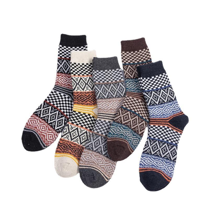 5 Pairs of Men's Autumn and Winter New National Wind Thick Line Thickened Warm Rabbit Wool Socks