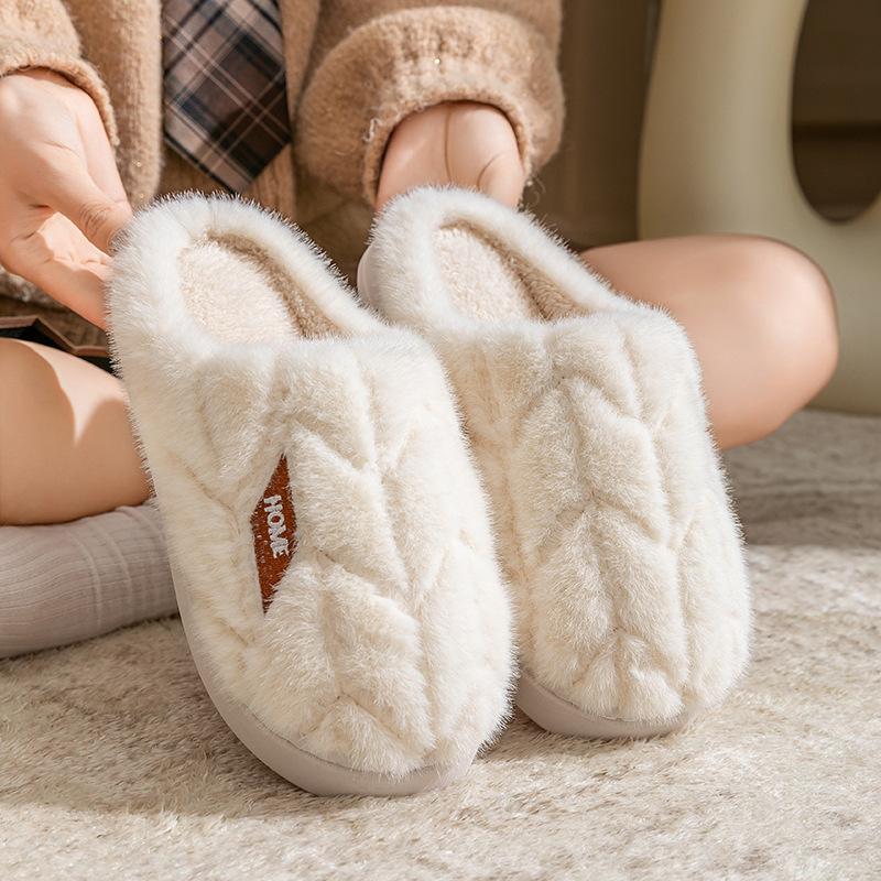 Cotton Slippers Winter 2025 New Indoor Home Non-slip Warm Couple Plush Slippers Winter