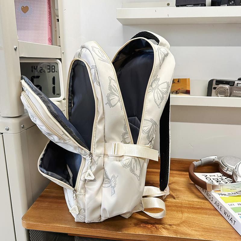 Butterfly Print Junior High School Student Schoolbag Women's Large Capacity Travel Lightweight Backpack with Coin Purse