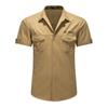 Casual Work Shirt Mens Solid Color Turn Down Collar Double Pocket Short Sleeve Casual Work Shirt