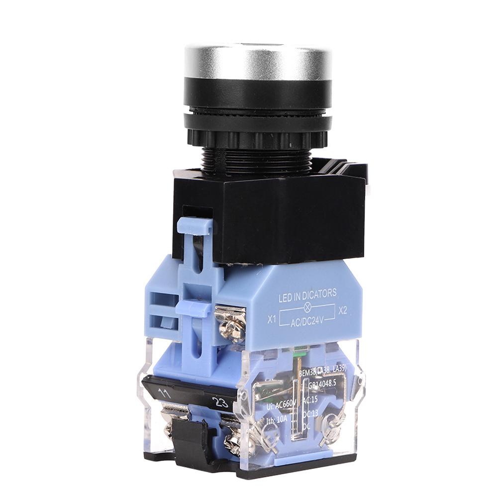 10 Pcs BEM38 11D Self Reset Flat Head Button Switch 1 On 1 Off Button Switch 22mm(Green Light)