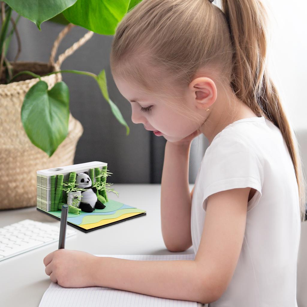 3D Desk Note Pad Creative Panda Memo Pad Tear-Away DIY 3D Note Pad with Pen Holder Paper Carving Art for Decoration Collectibles