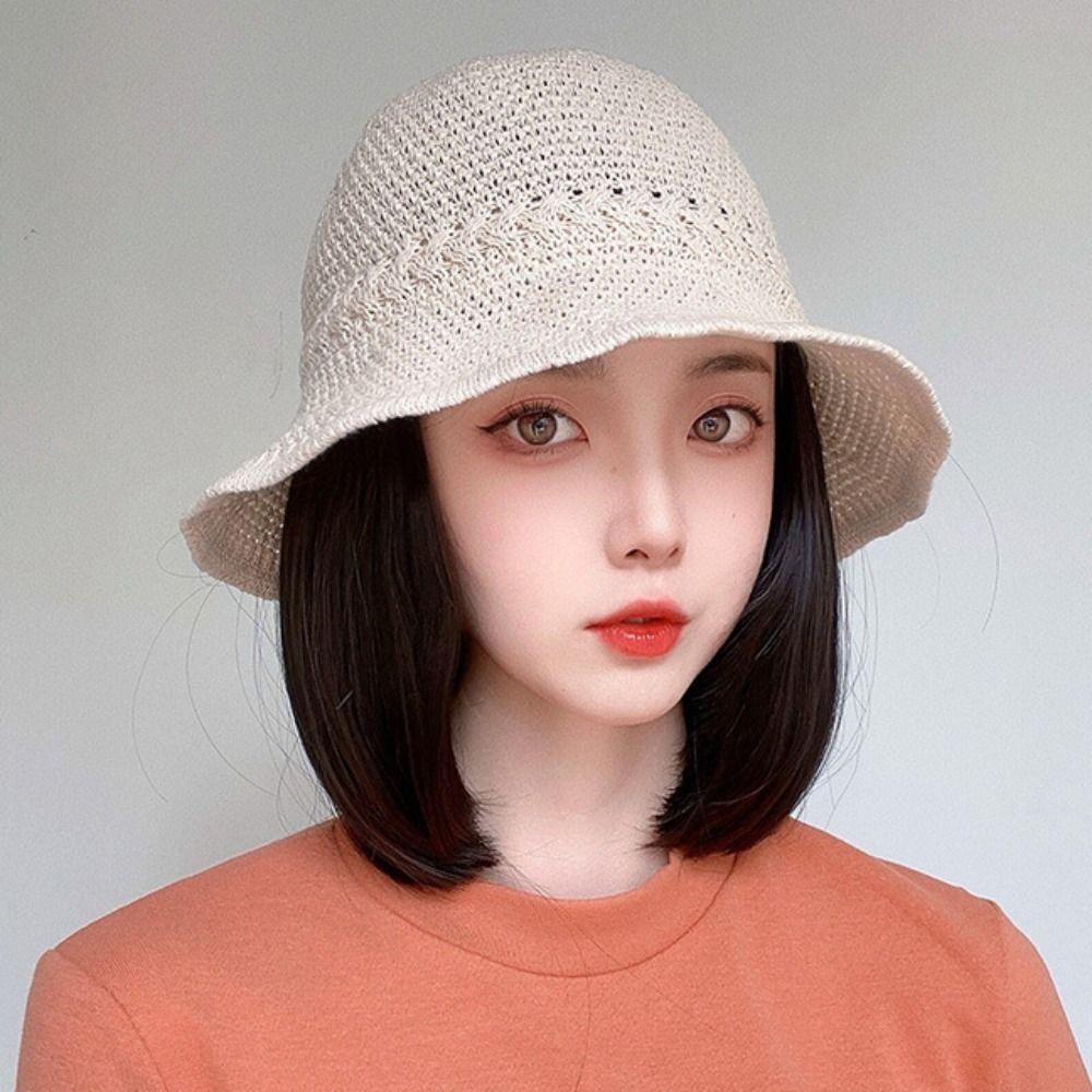 Women Girls Spring Straight Bob Wigs Fisherman Hat Wig Sunshade Hat Short Wigs Bucket Hat Fake Hair