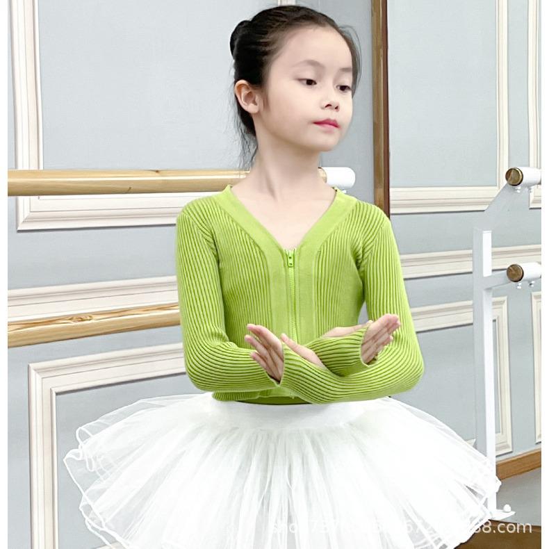 Girls' Autumn/Winter Dance Practice Sweater Shawl Jacket with Zipper – Warm Outerwear Top