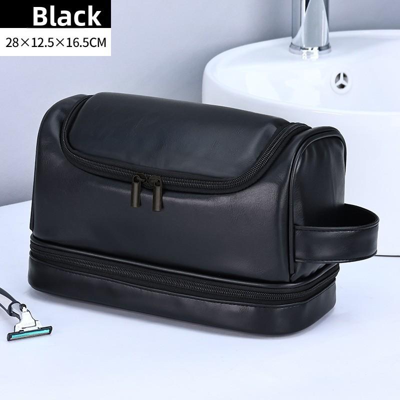 Men Double Layer Travel Toiletry Bag With Waterproof Pu Material For Business And Outdoor Use