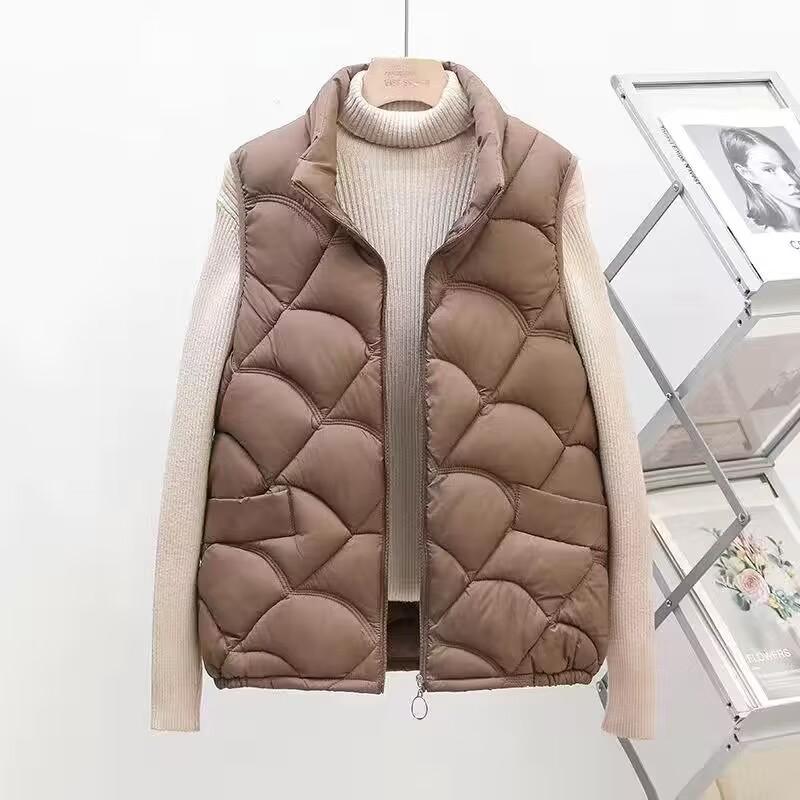 

Down cotton women s stand-up collar vest autumn and winter light short thin warm casual cotton vest liner jacket 5XL-150-82.5kg коричневий