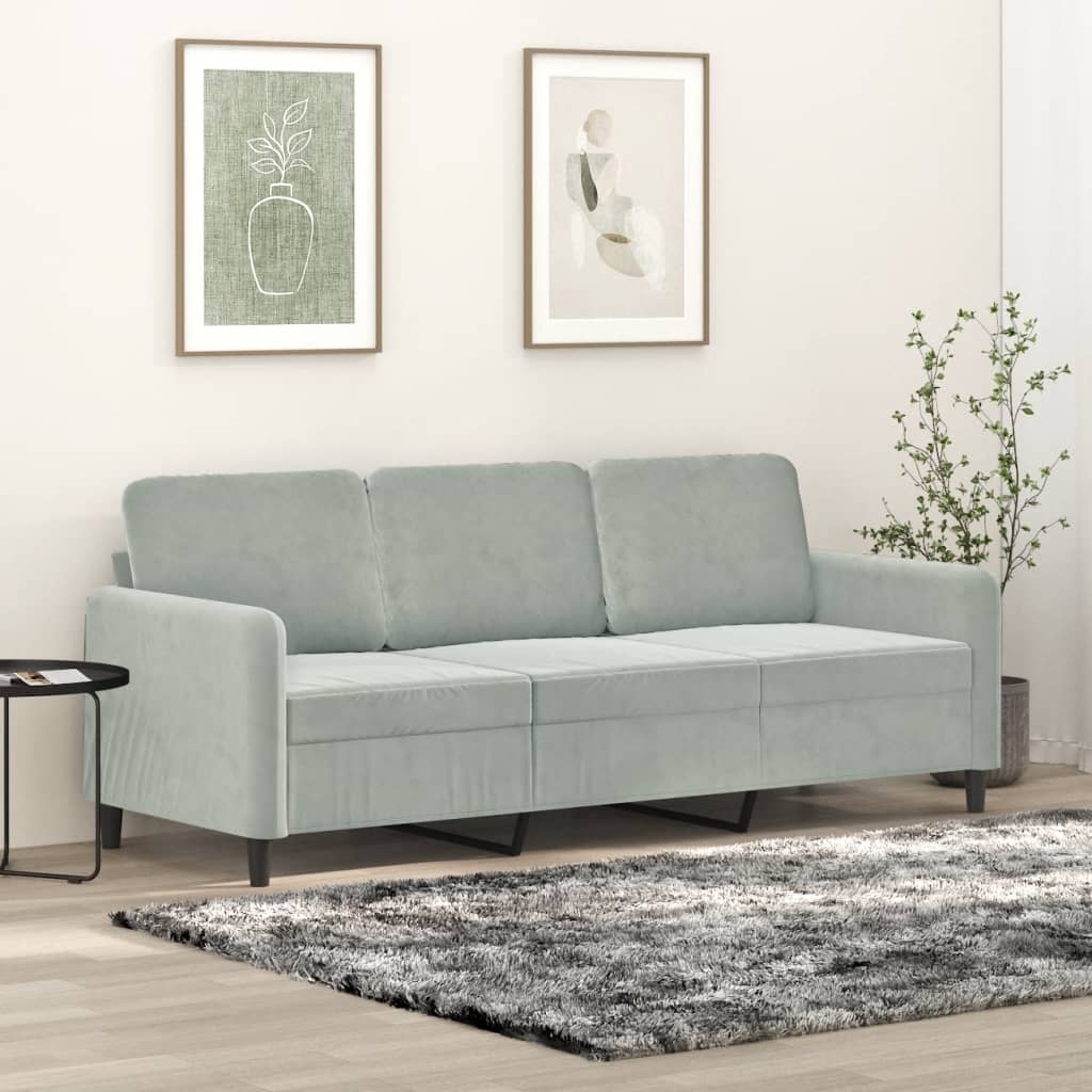 Vidaxl 3-Seater Sofa, Light Grey, 180 Cm, Upholstered In Velvet
