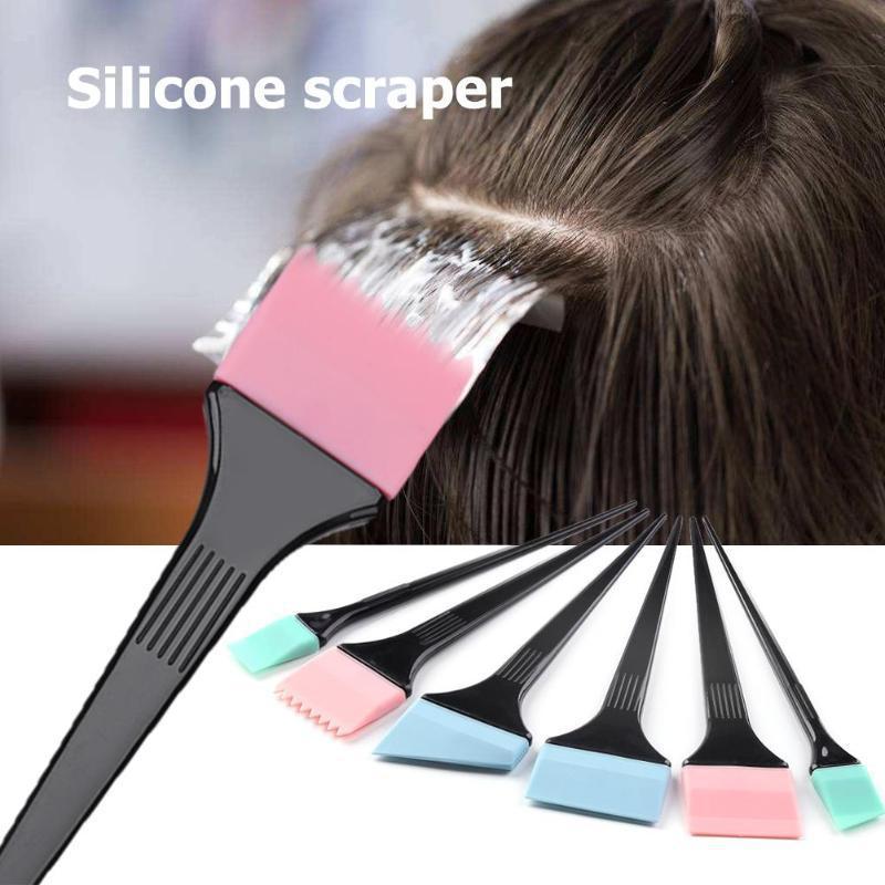 6Pcs Random Color Silicone Hair Dyeing Brush Spatula Brush Mixing Stirrer Kit For Hair Pro Salon Hairderssing Styling Tools