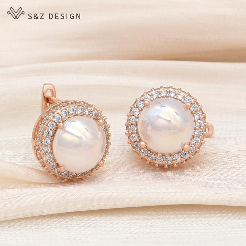 Fashion Luxury Rose Gold Color Round Cubic Zirconia Drop Earrings For Women Girl Elegant Wedding Jewelry