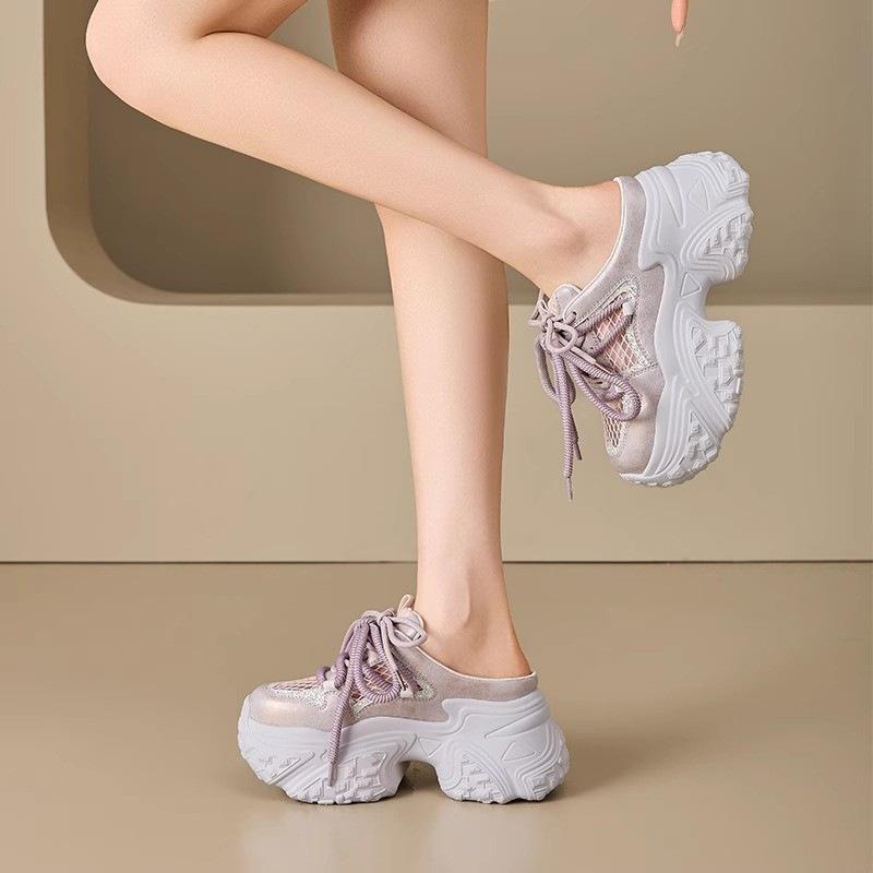 

Autumn wear sequined bag head half slippers women s 2025 new versatile mesh dad shoes breathable thick-soled lazy sandals 40