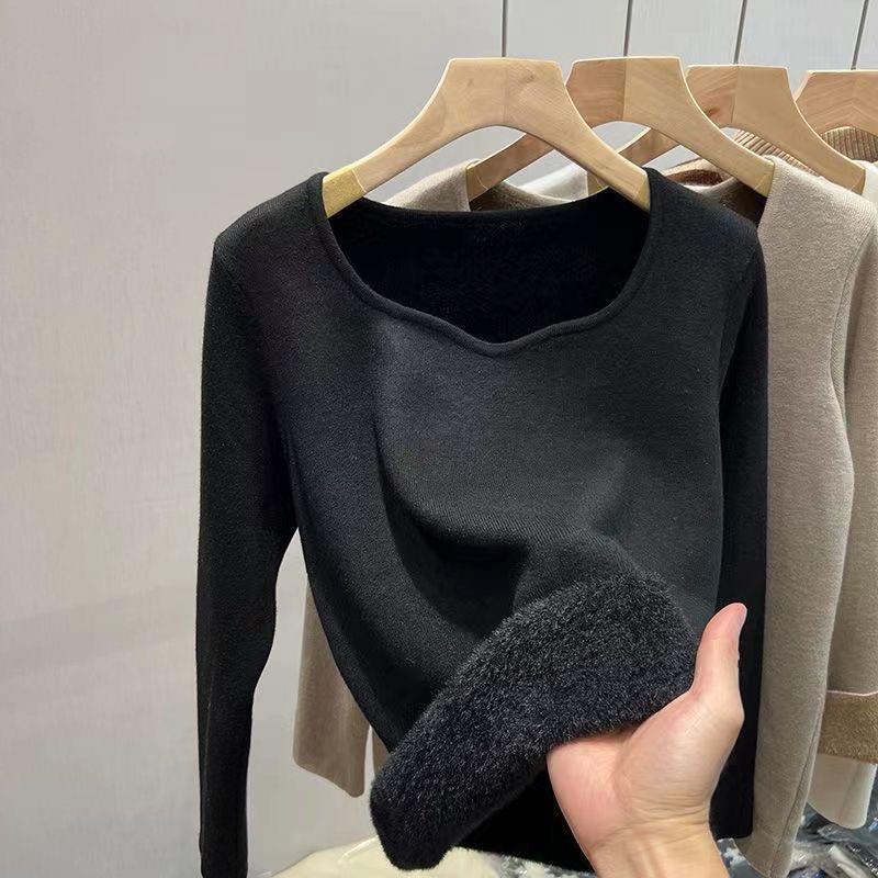 Low Neckline All-in-one Cashmere Style Winter Base Sweater and Cashmere Thick Knit Sweater with Warm Sweater Woman