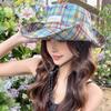 Sun Protection Plaid Fisherman Hat Wide Brim Sunscreen Bucket Hat Casual Women Sun Hat  Travel