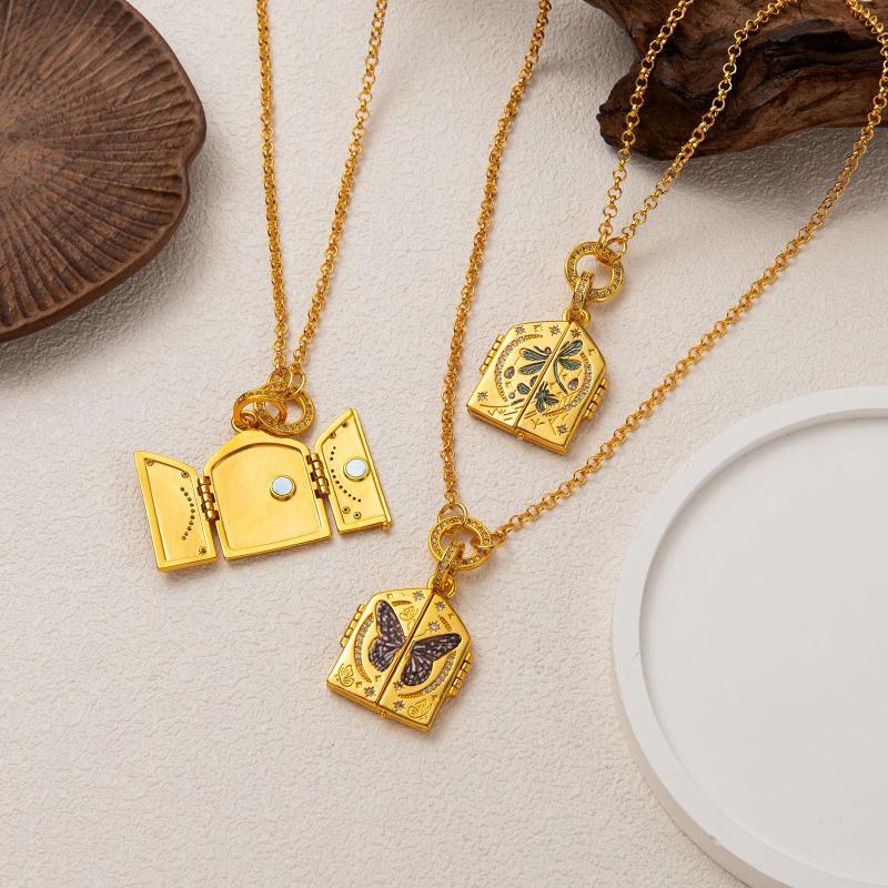 Stainless Steel Painted Printed Adjustable Pendant Opening And Closing Necklace Hand Drawn Flower Heart Pendant Sweater Chain