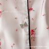 Autumn New Small Flower Bow Buckle Ice Silk Pajamas Women's, Pink Cute French Women's Loungewear Set