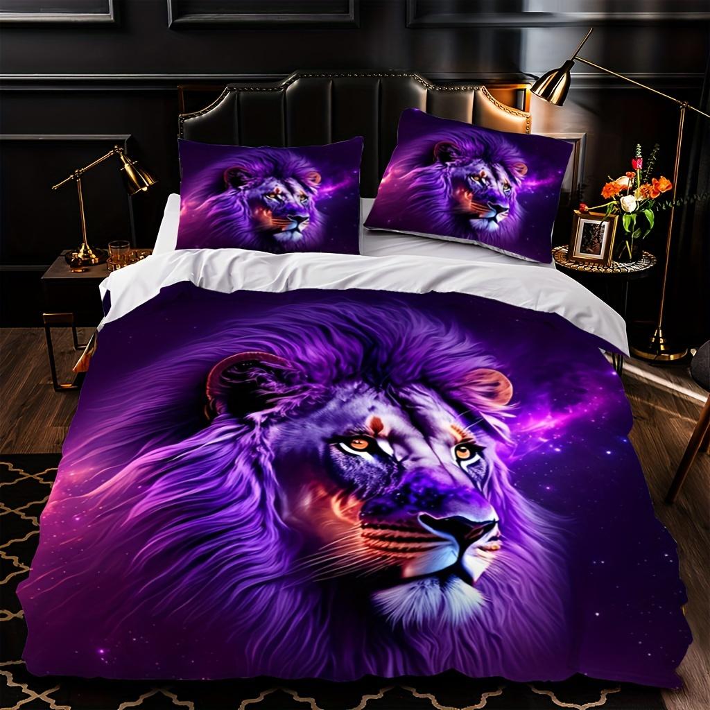 Carton Lion Lucky Purple Animal Beding Comfortable Quilt Cover Set 1 Comfortable Quilt Cover+2 Pilowcase Soft Comfortable Breathable Easy To Clean