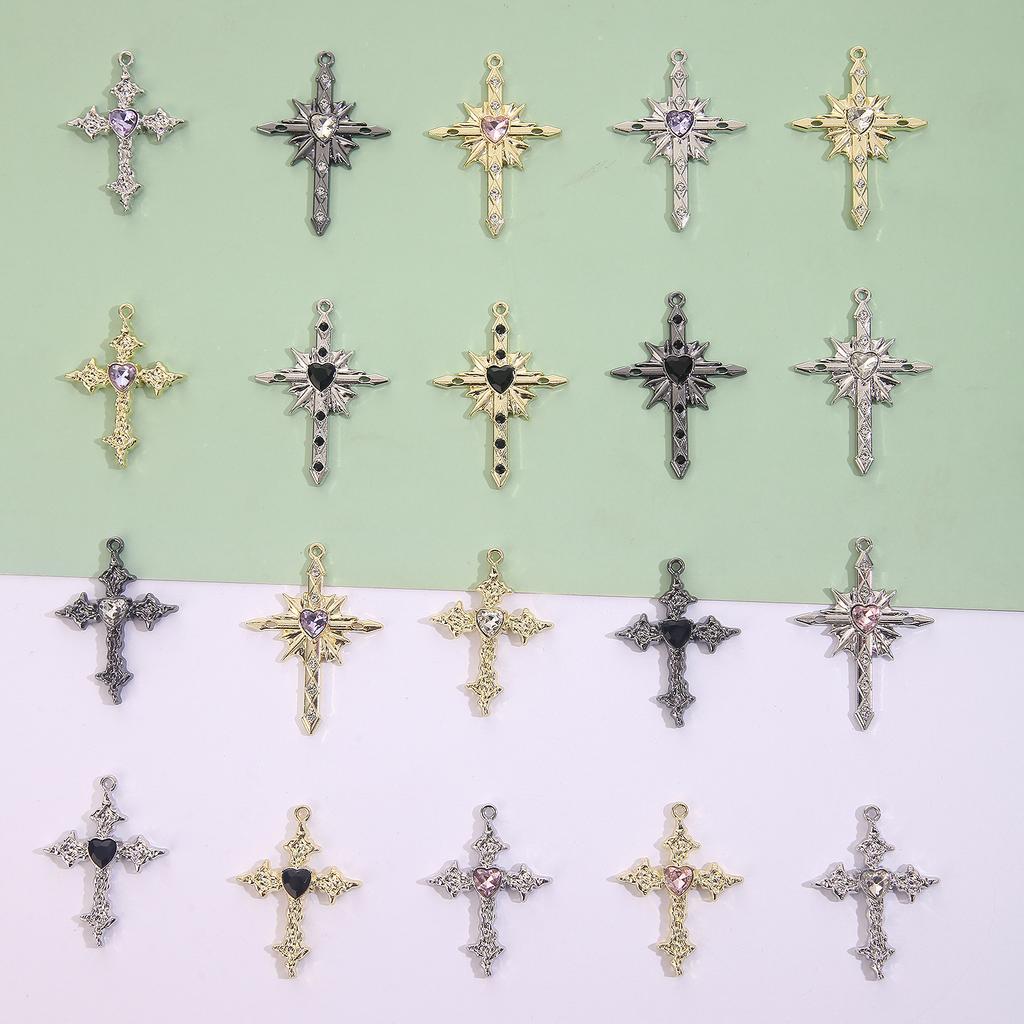 Love Starlight Inlaid Cross Crowe Heart Pendant Cool Spice Girl Diy Bracelet Necklace Ear Jewelry Material Accessories