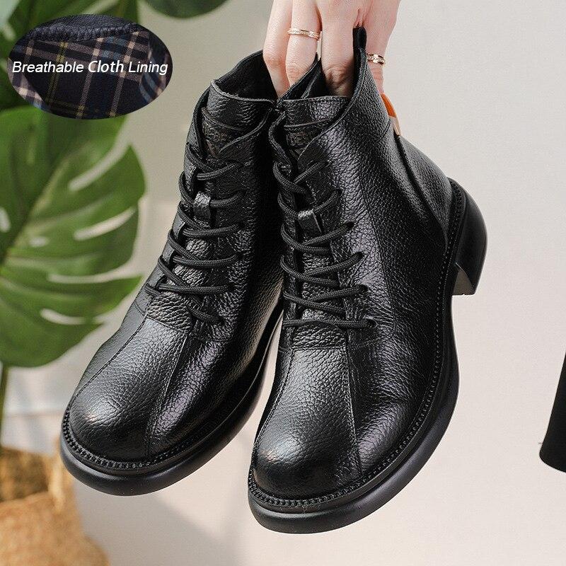 Genuine Leather Women Ankle Boots Natural Skin Warm Winter Short Boots Fashion Woman Shoes Booties Med Heel Footwear