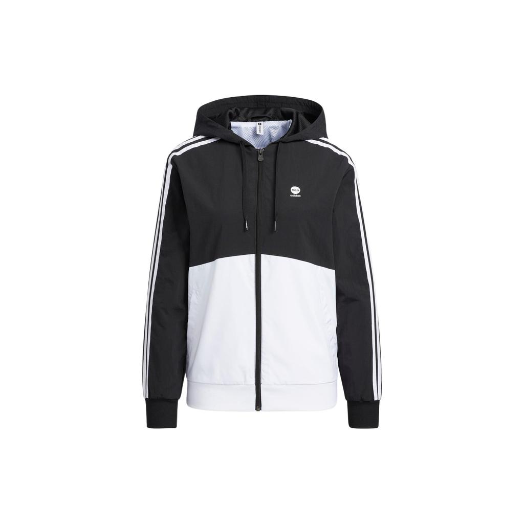 Adidas Neo Essential Woven Jacket With Spliced Design And Brand Logo Print Women Jackets Black White HM2007