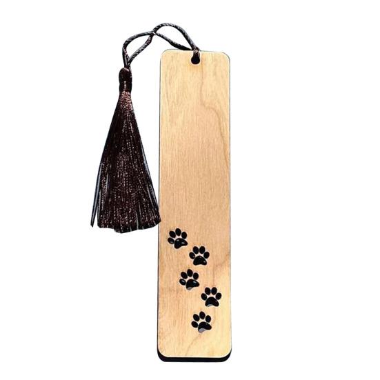 Pet Themed Bookmark Wooden Dog/Cat/Bone/Paw Carving Book Mark with Tassel Gift for Book Lovers Pet Owners