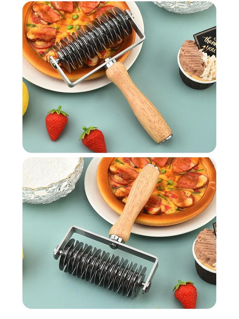 Edelstahl-Gitterroller für Pizza mit Holzgriff