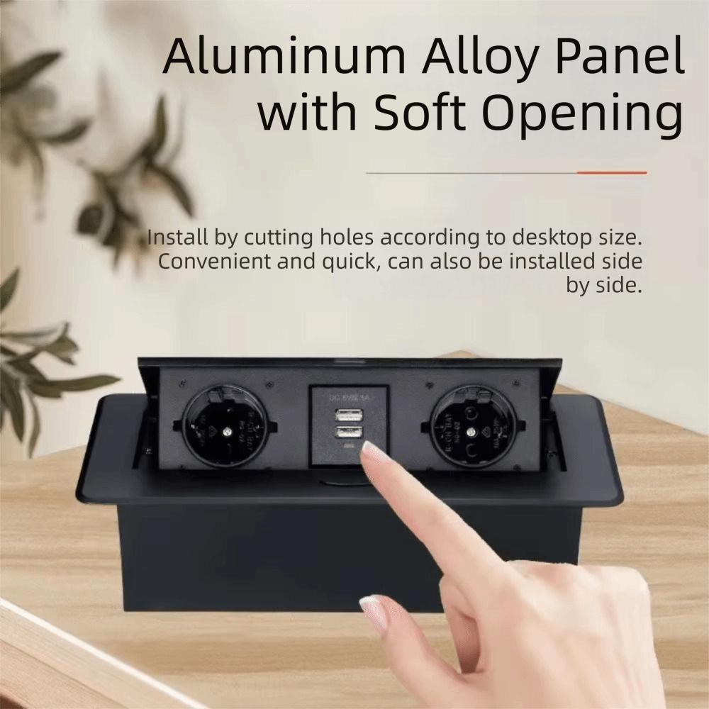 Aluminum Panel Hidden Socket EU Socket Desktop Outlet Recessed Socket Office Desk
