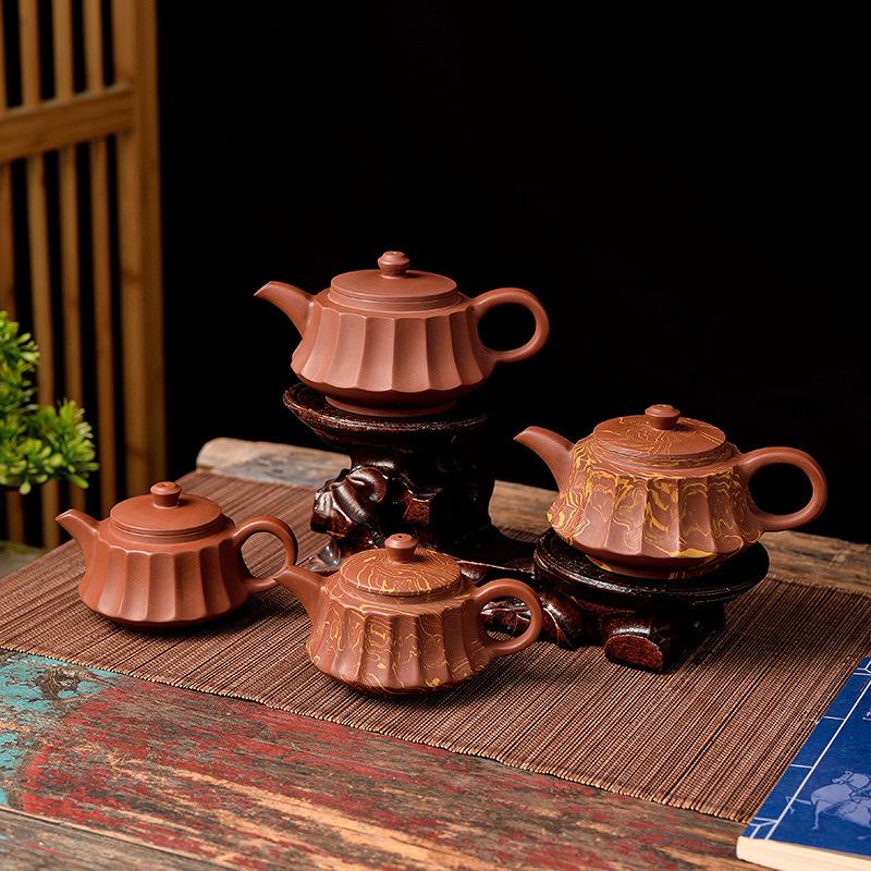Retro All-handmade Hand-pulled Zhu Mud Teapot Zisha Pot Zhang's Tea Brewer Household Size Twisted Mud Pot