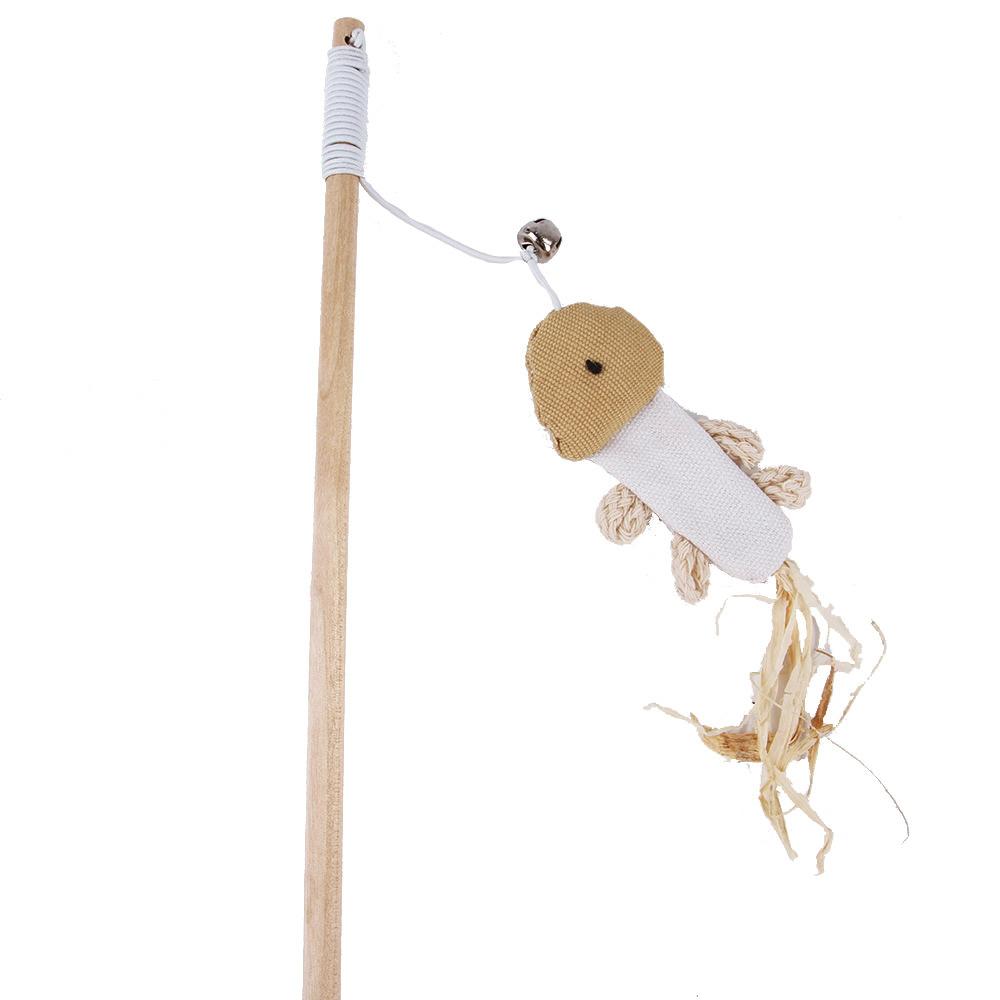 

Wooden Fabric Cat Toy With Bell Cat Rod Pet Cat Toy Supplies Pet Toys