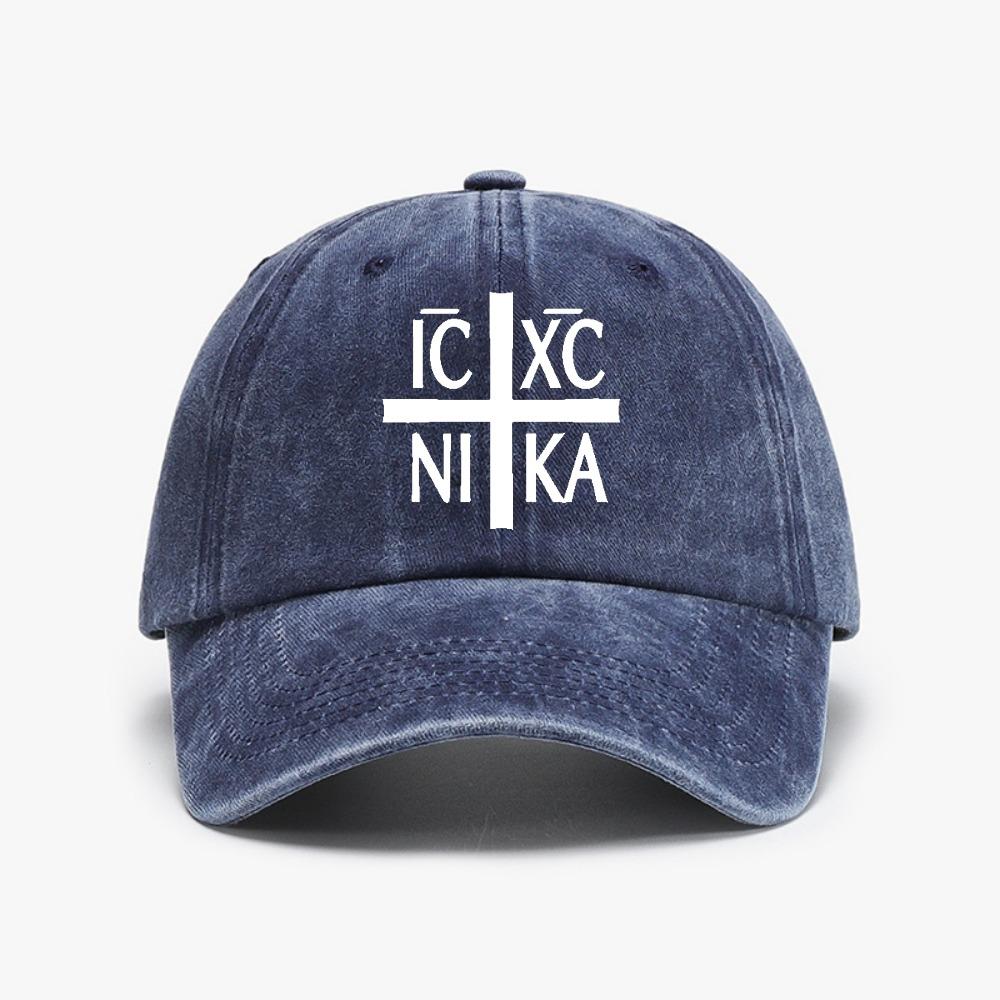 

IC XC NIKA Orthodox Christian Cross Washed Denim Baseball Cap fashion Adjustable Dad Hat Casual Unisex sun hats Adjustable