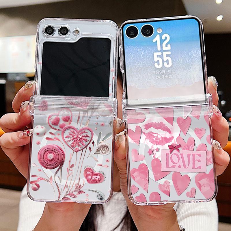 Modern Love Hearts Print Case For Samsung Galaxy Z Flip 8 7 FE 6 5 Z Flip8 Flip7 Flip6 Magnetic Clear Hard PC Folding Phone Cover
