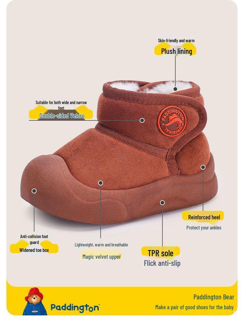 Paddington Bear Kids' Snow Boots - Winter Velvet, Thick Cotton for Infants & Toddlers