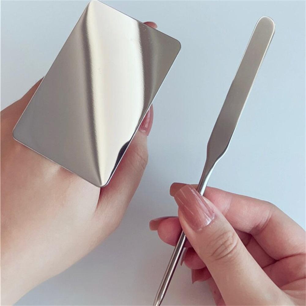 2 ADET Paslanmaz Çelik Palet Tepsisi Karıştırma Çubuğu Seti Makyaj Toneri Spatulası Karıştırma Çubuğu Fondöten Kremi Karıştırma Kozmetik Makyaj Aracı