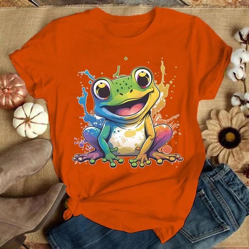 Frog Printing T-Shirt Women Men Tees Round Neck T-Shirt  Women Clothing  Aesthetic Clothes