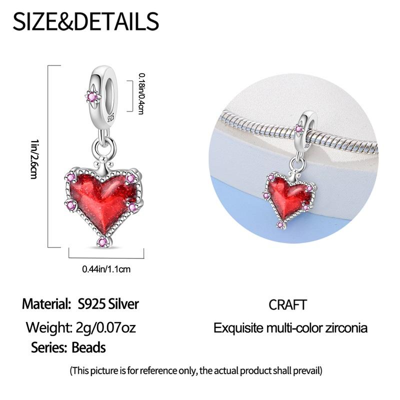 Authentic Original Charm Bead Components Bead Component Copper Metal Red Heart-shaped Zircon Love Pendant Bead Components Bird Bead Components