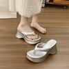 Thick-bottomed Muffin Flip-flops Women's Summer Wear 2025 New High-heeled French PU Outsole Toe Beach Cool