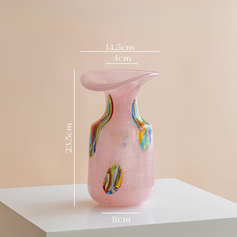 

Psychedelic Painted Patterns Glass Vase Ruffle Plant Pots Table Decoration Flowers Arrangement Floral Vases Room Aesthetic Decor рожевий
