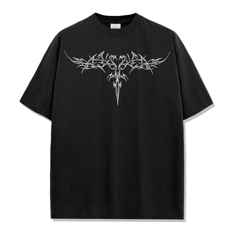 Loose Fit Washed Pure Cotton T-Shirt with Chest Tattoo Print