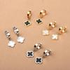 Wenjian Korean Titanium Steel Four-Leaf Clover Ear Cuffs - Women's Versatile Gold-Edged Earrings