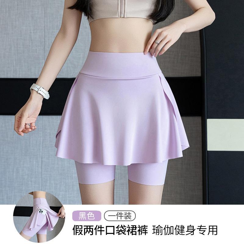 

Поддельная двухслойная юбка для йоги, шорты, фартук для пука, с карманом, с высокой талией, утягивающие живот, облегающие, фитнес, леггинсы Барби, шорты-акула, женские XL large size [suitable for 130-75kg]