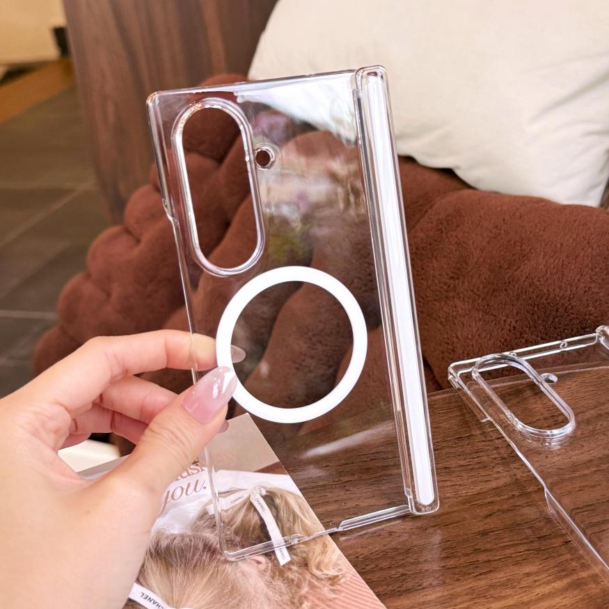 Transparent Hard Acrylic Case for Samsung Galaxy Z Fold 7 6 4 zfold Fold7 Magnetic Clear Shockproof Ultra Slim Cover