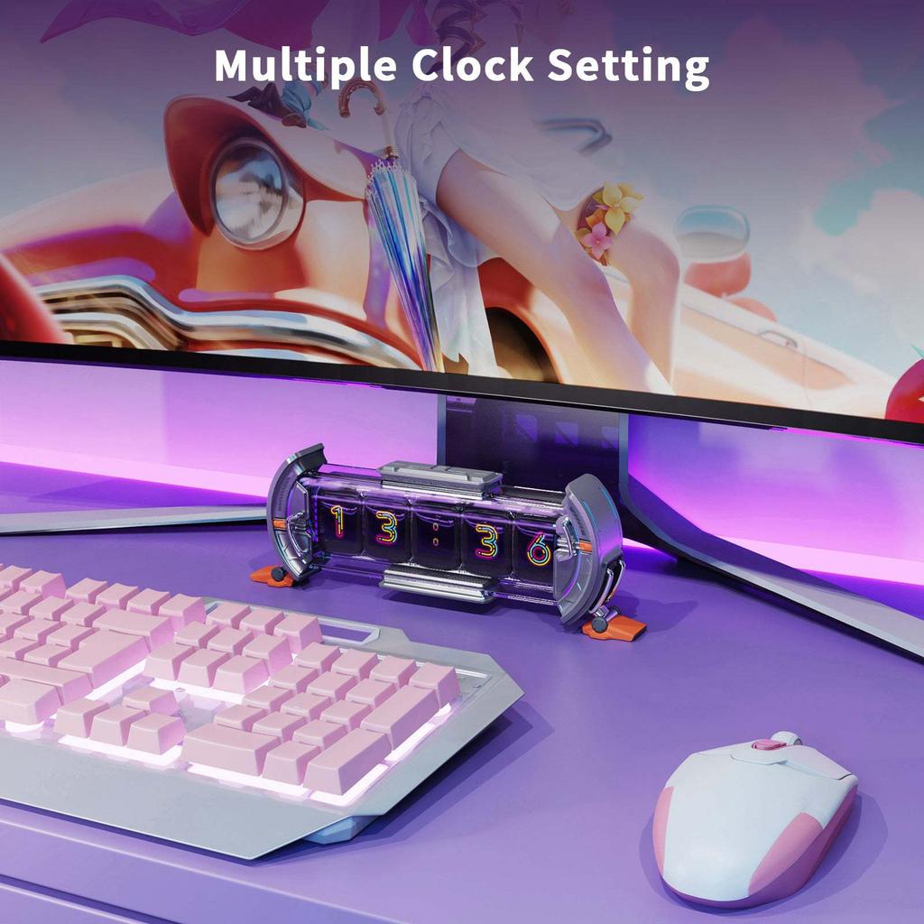 Times Gate 8-bit Pixel Art Game with a Retro Neon Clock Smart App Control 128x128 IPS Screen Display Perfect Home Desktop Decor