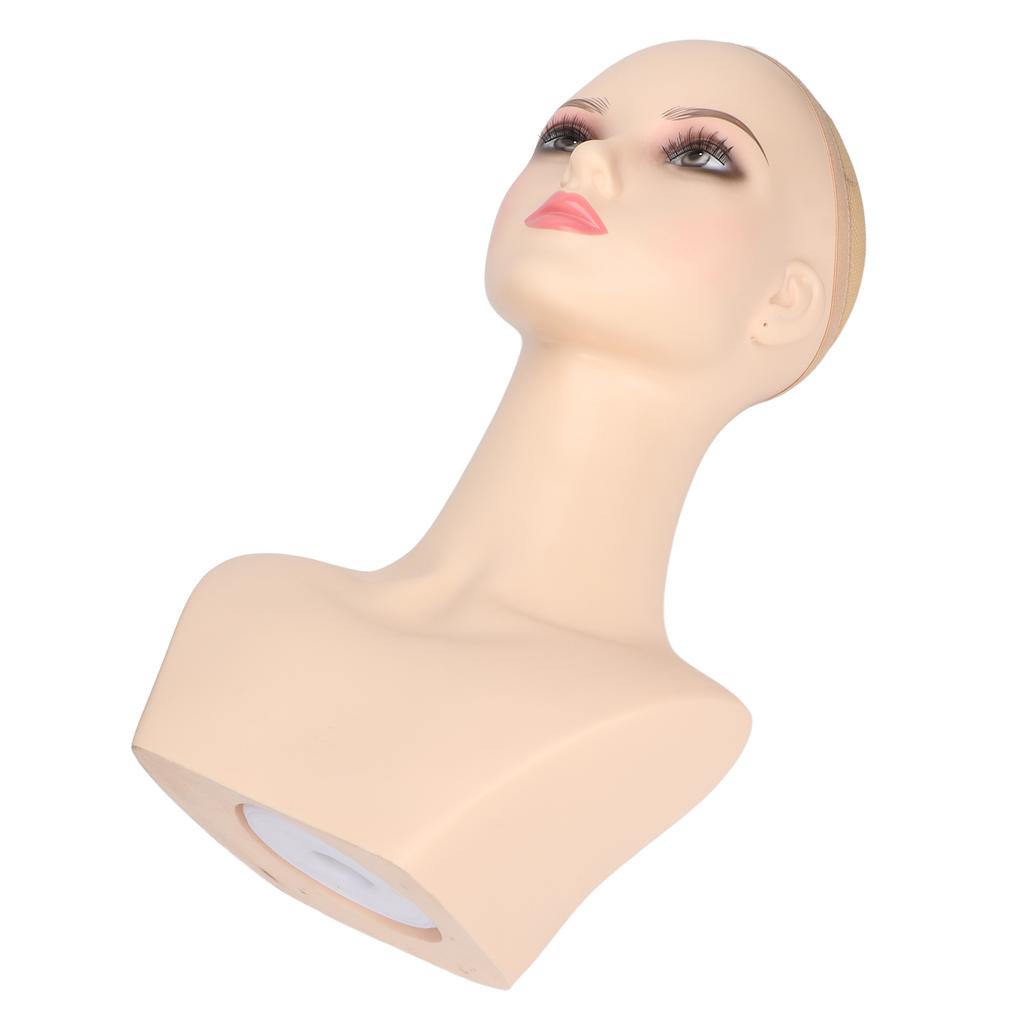 Female Mannequin Head PVC Weather Resistant Stable Pink Make Up Female Bald Head Model for Wig Jewelry Display